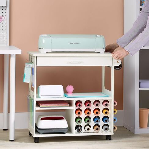عربة iVyne Craft، طاولة تنظيم وتخزين نهائية للكريكات/الصورة الظلية مع رف معدني، طاولة حرفية مع مساحة تخزين، محطة عمل للملحقات، التوت، لفافات الفينيل، والمزيد - أبيض in Kuwait