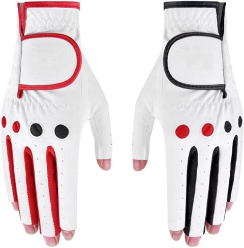 قفازات الجولف للسيدات، زوج من قفازات اليد اليسرى واليمنى من الجلد، عبوة من قطعتين، مجموعة ألوان كاملة للأصابع/الأظافر، قفاز بمقبض ناعم [20 ياردة] in Kuwait