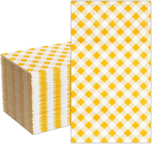 DYLIVeS Yellow Gingham Napkins, 80 Pack Yellow and White Checkered Guest Towel Plaid Party Napkins Disposable Paper Hand Towels for Luncheon, Dinner, Picnic, Birthday, Easter, Graduation Party, 3-Ply in Kuwait
