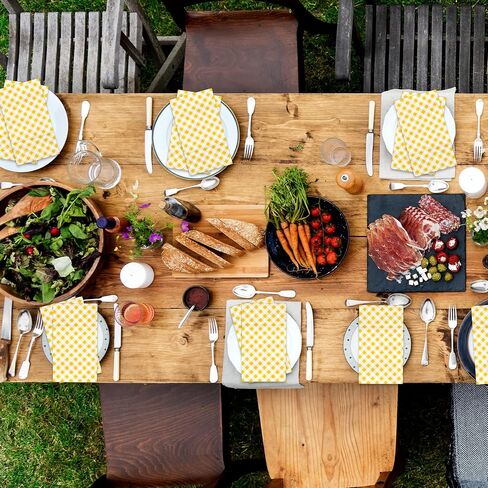 DYLIVeS Yellow Gingham Napkins, 80 Pack Yellow and White Checkered Guest Towel Plaid Party Napkins Disposable Paper Hand Towels for Luncheon, Dinner, Picnic, Birthday, Easter, Graduation Party, 3-Ply in Kuwait