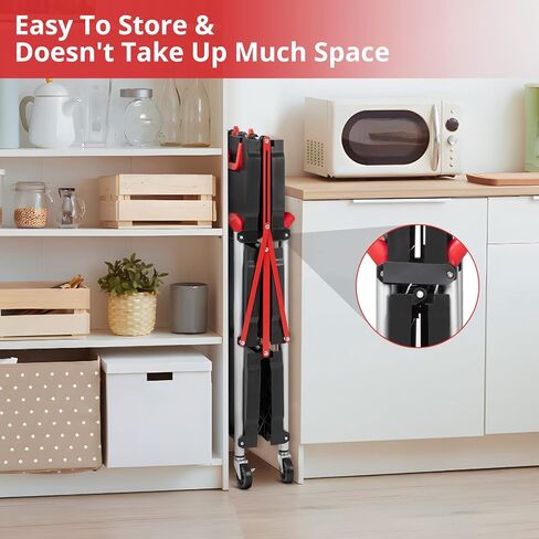 Towallmark Portable Folding Service Cart, 3 Tier Folding Utility Cart, Collapsible Utility Carts for Office, Warehouse, and Home, 56 Lbs Load Capacity per Shelf (Grey & Red) in Kuwait