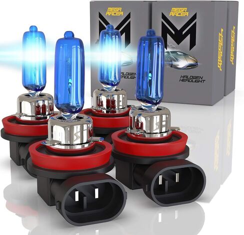 Mega Racer Ultra Bright H9 Halogen Headlight Bulbs - 5000K Super White, 12V 55W, Xenon Gas, PGJ16-5 Base, Automotive High Beam Headlights Replacement, Pack of 2 in Saudi Arabia