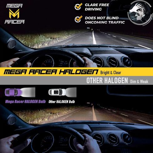 Mega Racer Ultra Bright H9 Halogen Headlight Bulbs - 5000K Super White, 12V 55W, Xenon Gas, PGJ16-5 Base, Automotive High Beam Headlights Replacement, Pack of 2 in Saudi Arabia