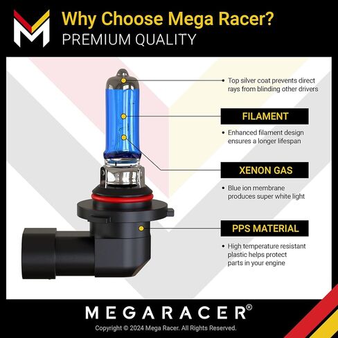 Mega Racer Ultra Bright H9 Halogen Headlight Bulbs - 5000K Super White, 12V 55W, Xenon Gas, PGJ16-5 Base, Automotive High Beam Headlights Replacement, Pack of 2 in Saudi Arabia