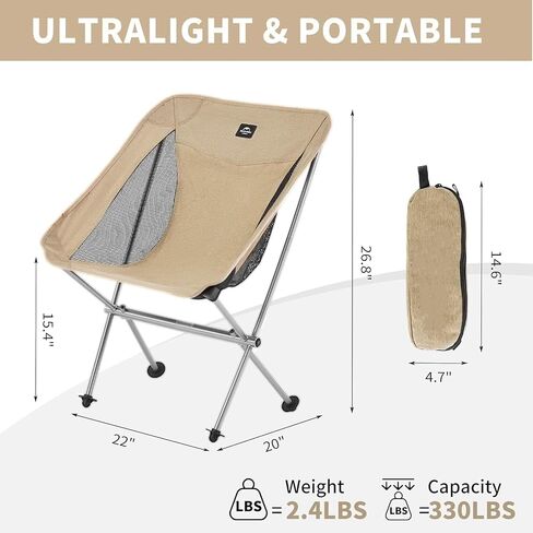 Portable Camping Chair,Compact Ultralight High Back Moon Chairs with Carry Bag for Hiking,Festival,Travel,Beach,Fishing,Backpacking (Black) in Saudi Arabia