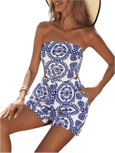 WDIRARA Women's Two Piece Graphic Print Bandeau Crop Tube Tops and High Waist Pockets Shorts Outfits Set in Saudi Arabia