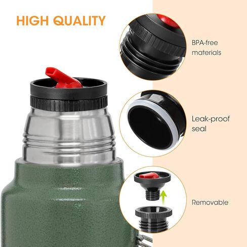 Aieve Thermos Stopper Pico De Mate بديل لزجاجة ستانلي الكلاسيكية المعزولة بفراغ واسع الفم، مقاومة للتسرب ومضادة للرذاذ باللون الأسود والأحمر (1QT، 1.1QT، 1.5QT، 2QT، 2.5QT) in Kuwait