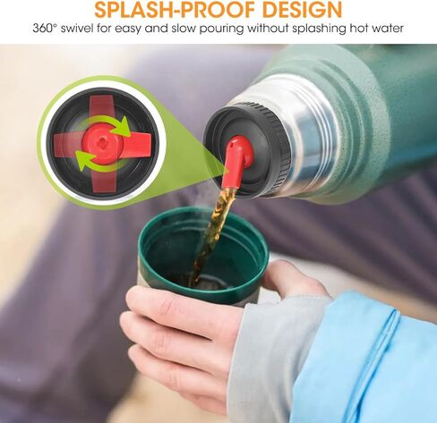 Aieve Thermos Stopper Pico De Mate بديل لزجاجة ستانلي الكلاسيكية المعزولة بفراغ واسع الفم، مقاومة للتسرب ومضادة للرذاذ باللون الأسود والأحمر (1QT، 1.1QT، 1.5QT، 2QT، 2.5QT) in Kuwait