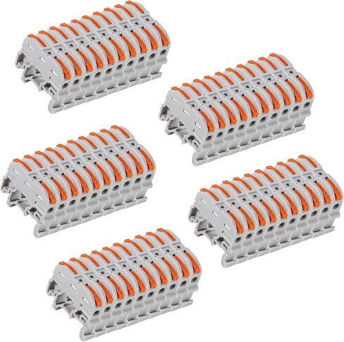 50PCS DIN Rail Terminal Blocks Kit, Universal Compact Lever Wire Connector for Electrical Wires, Detachable Ground Circuit Terminal Blocks for Circuit Inline 28-12 AWG in Kuwait