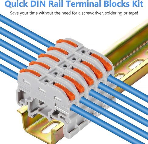 50PCS DIN Rail Terminal Blocks Kit, Universal Compact Lever Wire Connector for Electrical Wires, Detachable Ground Circuit Terminal Blocks for Circuit Inline 28-12 AWG in Kuwait