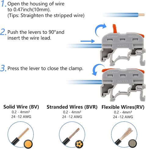 50PCS DIN Rail Terminal Blocks Kit, Universal Compact Lever Wire Connector for Electrical Wires, Detachable Ground Circuit Terminal Blocks for Circuit Inline 28-12 AWG in Kuwait