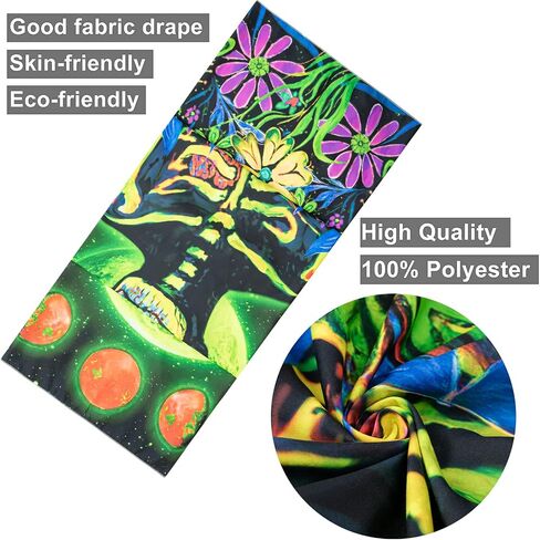 نسيج هيكل عظمي vaoruteng Blacklight، مفروشات جمجمة القمر التفاعلية للأشعة فوق البنفسجية لديكور غرفة Trippy، خلفية حفلات الفضاء التجميلية Trippy، ملصقات رائعة باللون الأسود لغرفة النوم in Saudi Arabia