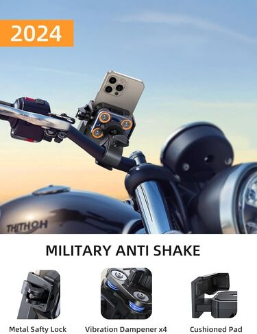 Bike Phone Holder Mount [Military Anti Vibration] 2024 Universal Motorcycle Phone Mount Handlebar Clamp for Electric Scooter, Mountain, Dirt Bike, Compatible with Phone 4-7.2" in Saudi Arabia