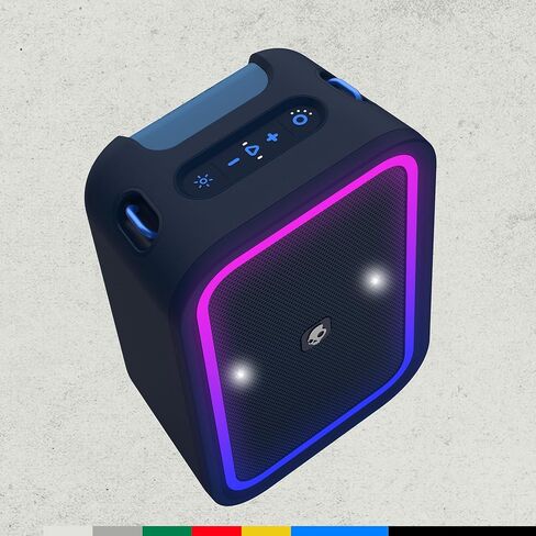 مكبر صوت بلوتوث Stomp XL - مكبر صوت لاسلكي محمول مقاوم للماء IPX5، مع عرض ضوئي LED وأوضاع ستروب، بطارية 12 ساعة، وصلات متعددة، وشحن مخرج USB-C وUSB-A، أسود in Kuwait