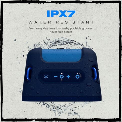 مكبر صوت بلوتوث Stomp XL - مكبر صوت لاسلكي محمول مقاوم للماء IPX5، مع عرض ضوئي LED وأوضاع ستروب، بطارية 12 ساعة، وصلات متعددة، وشحن مخرج USB-C وUSB-A، أسود in Kuwait