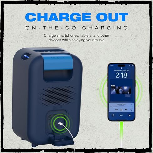 مكبر صوت بلوتوث Stomp XL - مكبر صوت لاسلكي محمول مقاوم للماء IPX5، مع عرض ضوئي LED وأوضاع ستروب، بطارية 12 ساعة، وصلات متعددة، وشحن مخرج USB-C وUSB-A، أسود in Kuwait