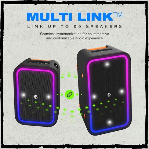 Stomp XL Bluetooth Speaker – IPX5 Waterproof Wireless Portable Speaker, with LED Lightshow & Strobe Modes, 12 Hour Battery, Multi-Link, & USB-C & USB-A Output Charging, Black in Saudi Arabia