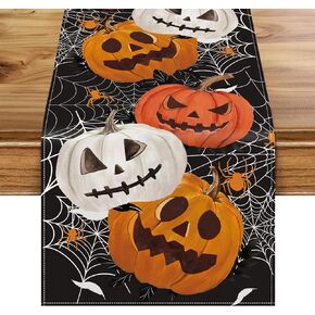 Black Pumpkins Spider Web Halloween Table Runner, Holiday Kitchen Dining Table Decoration for Indoor Outdoor Home Party Decor 13 x 72 Inch in Kuwait