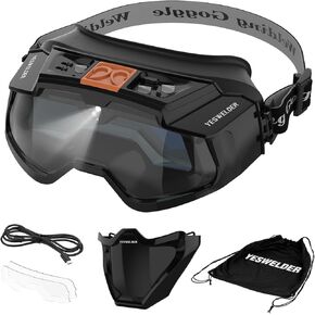 YESWELDER Auto Darkening Welding Goggles with Mask, LED Lighting & TYPE-C Charging, True Color 4 Arc Sensor Welding Glasses Welder Mask Welding Helmet for TIG MIG ARC Plasma Cut