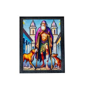 Imagen Enmarcada de San Lazaro con Iglesia de Fondo (Viejo San Lazaro,Babalu Aye en Cuba) .Framed 5x7 Artwork of Saint St.Lazarus ready to decor your home