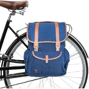Convertible Double Pannier Backpack for Bicycles - Padded Laptop Pocket - Water-Resistant Canvas - Backpack Pannier Bike Bag for Rear Bike Rack - 17.3L - Ideal for Commuting Black