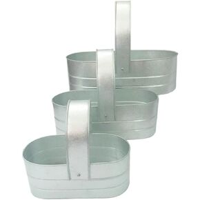 EUROTINS Galvanized Set of 3 Oval shape Salt and Pepper Holder, Tin Caddy Stationary Carrier Organizer for Tableware Dinning Planter with handle (Small 8" x 4.5", Medium 10" x 5", Large 13" x 6.5") in Saudi Arabia