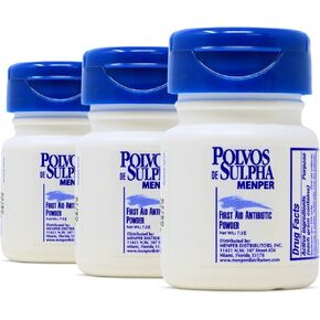 Polvos de Sulpha Antibiotic First Aid Powder. for Minor Cuts, Scrapes and Burns. Prevents Wound Infection. 0.90 Oz / 7.5 g. Pack of 3