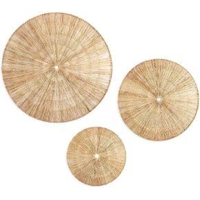 PEMAR 31.5" D Oversized Wicker Wall Hanging Jute Basket Set of 3 Round Handwoven Southwestern Decorative Wall Accents. Room Decor Baskets for Boho, Scandinavian, Farmhouse Wall Decor (Natural)