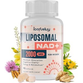 2000MG Liposomal NAD+ for Women, NAD+ Supplement, with Ashwagandha, Maca, Black Cohosh & Ginkgo Biloba, Max Absorption, NAD Plus - Menopause, Cognitive Clarity, Energy, Aging Defense, 90 Capsules
