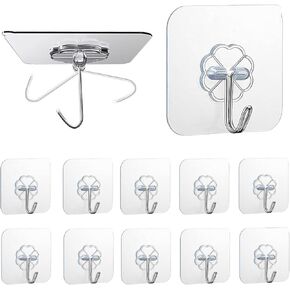 Wall Hooks for Hanging/Self Adhesive Hooks/Sticky Hooks Extra Strong/Stick on Hooks Heavy Duty/Sticky Hooks for Hanging/Wall Hooks Stick On/Bathroom, Kitchen, Door Hooks(12pcs)