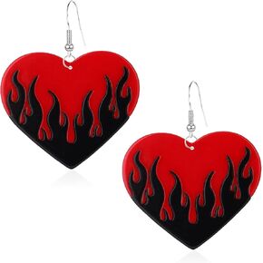 Colorful Flame Acrylic Earrings Punk Fire Heart Burning Dangle Drop Earrings Transparent Funny Geometric Acrylic Flame Earrings for Women Girls