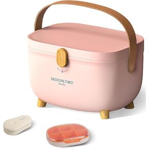 Medicine Box With Latch Lock,Medication BOX to Organize Medicine and Pills,11.10 * 8.66 * 7.48 inches(Pink)