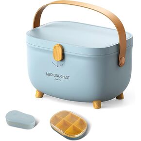 Medicine Box With Latch Lock,Medication BOX to Organize Medicine and Pills,11.10 * 8.66 * 7.48 inches(Pink)