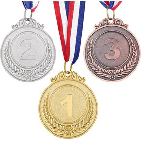STOBOK Gold Metal Award Medals: 1st 2nd 3rd Place (Gold, Silver, Bronze) 3PCS Metal Style Winner Medal with Neck Ribbon Prizes for Competition Party Sports Spelling Bees, 2 Inches