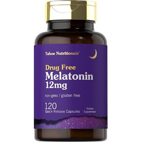 Melatonin 12 mg | 120 Quick Release Capsules | Drug Free Supplement | Non-GMO, Gluten Free
