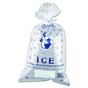 Inteplast IC1120-TT 8 lbs Capacity, 20" Length x 11" Width, Penguin Logo Ice Bag with Twist Ties (Case of 1000)