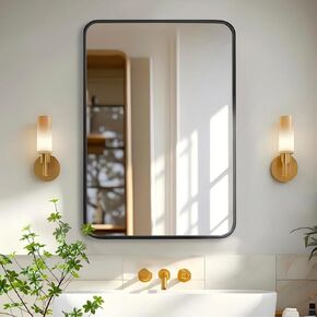 Bathroom Mirror, Vanity Mirrors for Over Sink Wall, 24x36 Inch Large with Rounded Rectangle Metal Frame, Modern Decorative for Restroom, Farmhouse, Horizontally or Vertically Hanging