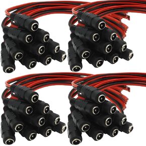40 Pack DC Power Pigtail Female 5.5mm Connector, DC Barrel Jack Tinned Lead 1 Feet Cable 18AWG, 12V-36V, 5A