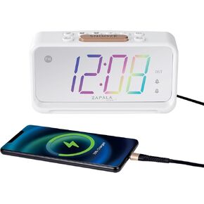 Mulitcolor Alarm Clock for Bedroom, 2 Alarms Loud LED Big Display Plug in Simple Basic Digital Clock with USB Charging Port, Adjustable Volume, Dimmable, Snooze for Deep Sleepers Kids