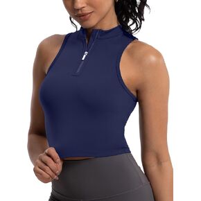 MathCat Half Zipper Workout Tank Tops for Women with Built in Bra, Racerback Workout Tops Sleeveless Crop Tops Gym Yoga Tops