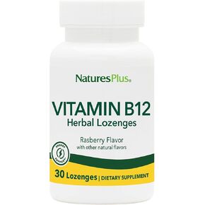 Natures Plus B12 Herbal Lozenges (Methylcobalamin) - 1000 mcg, 30 Sublingual Lozenges - Raspberry - Maximum Absorption Red Blood Cell Support - Energy Booster - Vegetarian, Gluten-Free - 30 Servings