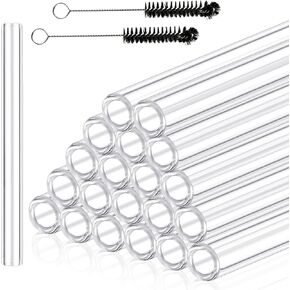 20 Pieces 6 Inches Long Clear Glass Tubes for Art DIY, 12mm OD 8mm ID 2mm Thick Wall Glass Borosilicate Blowing Tubing with 5 Cleaning Brush