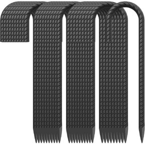 12 Inch Rebar Stakes J Hook 30 Pack 5/16 Inch Diameter Steel Tent Stakes Heavy Duty Trampoline Stakes Chain Link Fence Stakes for Gardening Plant Support Fence Canopies, Black Powder Coated