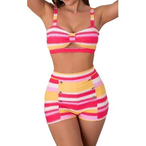 B2prity Women's Two Piece Swimsuit Ladies Bathing Suit Vintage Swimwear Bikini Set with Bottom Brazilian