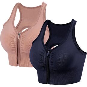 2 Pack Sports Bras for Women Zip Front Closure Yoga Bra Seamless Wirefree Padded High Impact Running Gym Workout Bras in Saudi Arabia