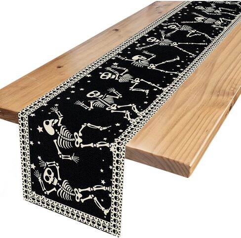 مفرش طاولة الهالوين على شكل هيكل عظمي مخيف للهالوين لتزيين طاولة الطعام والمطبخ، مقاس 72 × 13 بوصة in Kuwait