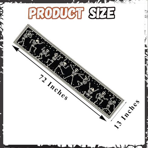 مفرش طاولة الهالوين على شكل هيكل عظمي مخيف للهالوين لتزيين طاولة الطعام والمطبخ، مقاس 72 × 13 بوصة in Kuwait