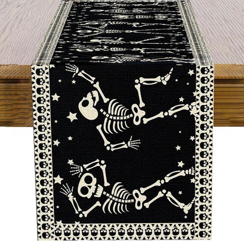 مفرش طاولة الهالوين على شكل هيكل عظمي مخيف للهالوين لتزيين طاولة الطعام والمطبخ، مقاس 72 × 13 بوصة in Kuwait