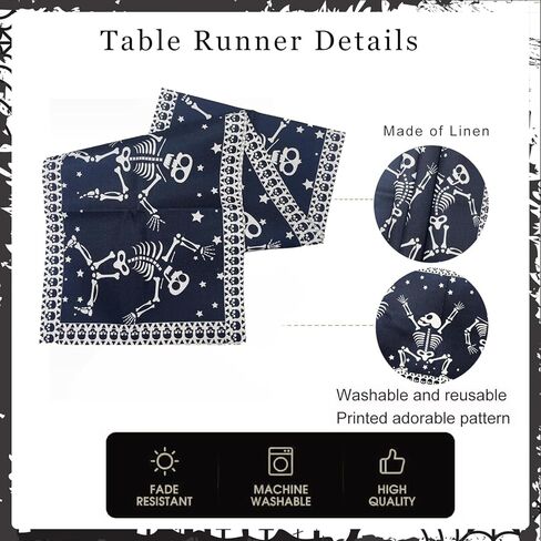 مفرش طاولة الهالوين على شكل هيكل عظمي مخيف للهالوين لتزيين طاولة الطعام والمطبخ، مقاس 72 × 13 بوصة in Kuwait