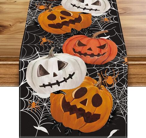 Black Pumpkins Spider Web Halloween Table Runner, Holiday Kitchen Dining Table Decoration for Indoor Outdoor Home Party Decor 13 x 72 Inch in Kuwait
